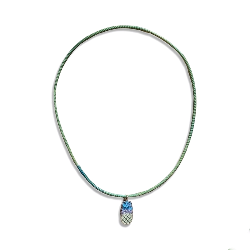 Pineapple Theme Green Striped Pendant Necklace